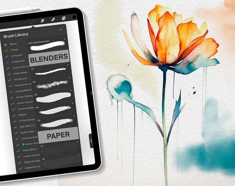 Procreate湿边水彩笔刷